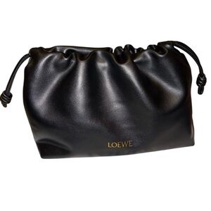 Fashion Lux  Black Lambskin Leather Drawstring Bag